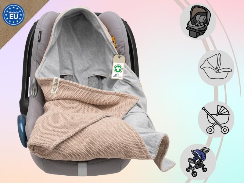 Mikos® Baby Einschlagdecke GOTS zert. 100% Bio Baumwolle Strickdecke Baumwolldecke für Autositz Für