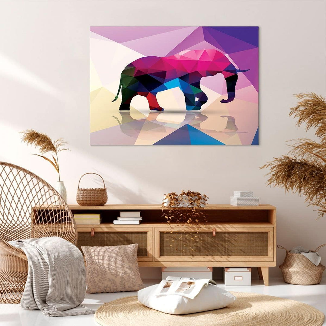 Bilder auf Leinwand 100x70cm Leinwandbild Elefanten Illustration Bunt Gross Wanddeko Bild Schlafzimm