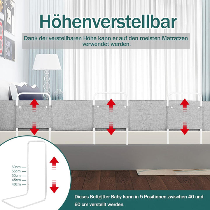 ACXIN Bettgitter Baby Verformbar Bettschutzgitter Rausfallschutz Bett Bettgitter Verstellbare Höhenv