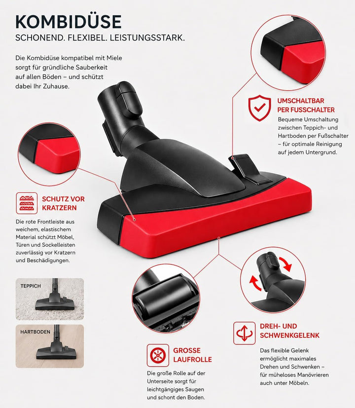 PRIMEBAG - Bodendüse passend für Miele Complete C3 C2 C1, S8 S4 S5 S6 S2 S 8340 EcoLine Staubsauger