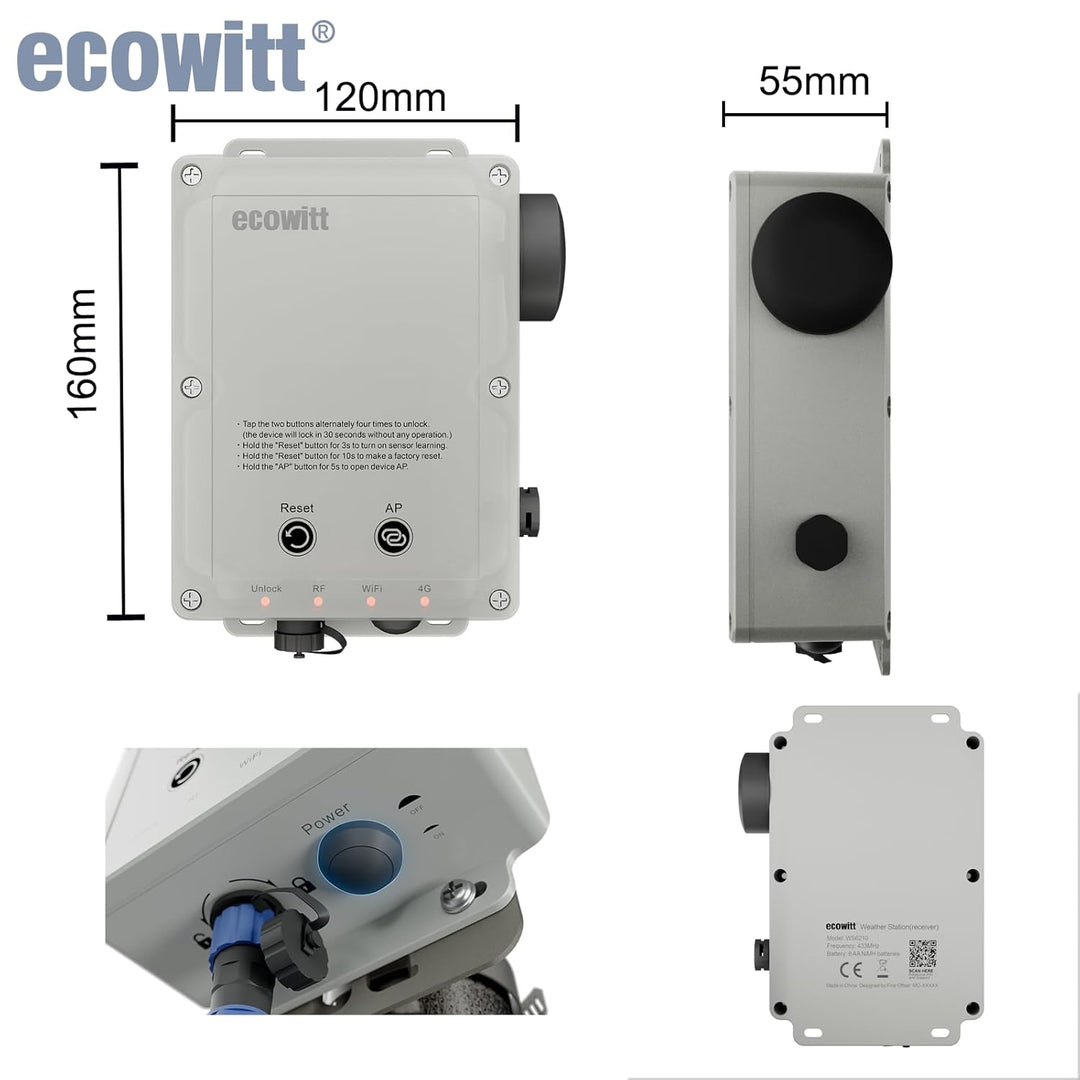 ECOWITT WS6210 Gateway für Wetterstationen, 4G &amp; Wi-Fi Wetterstation Mobile Receiver für Outdoor/Ind