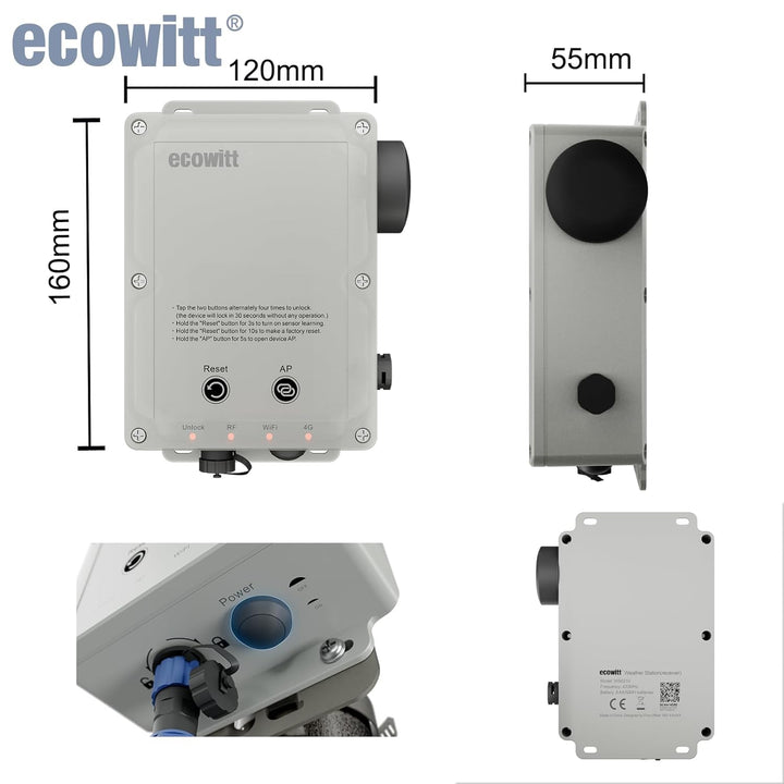 ECOWITT WS6210 Gateway für Wetterstationen, 4G &amp; Wi-Fi Wetterstation Mobile Receiver für Outdoor/Ind