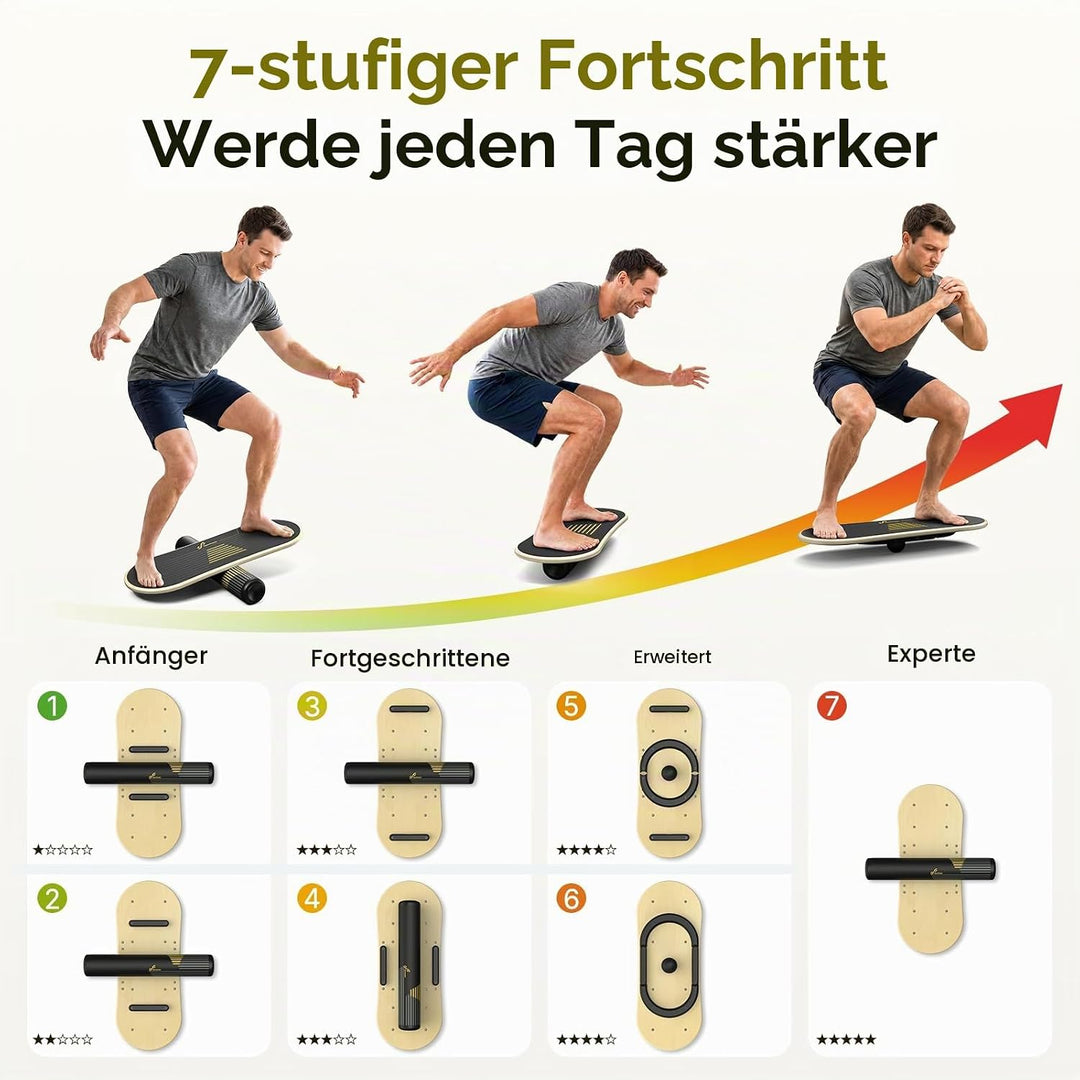 Sportneer Balance Board, 7 Modi Wackelbrett Indoorboard Skateboard Surf Balance Board mit verstellba