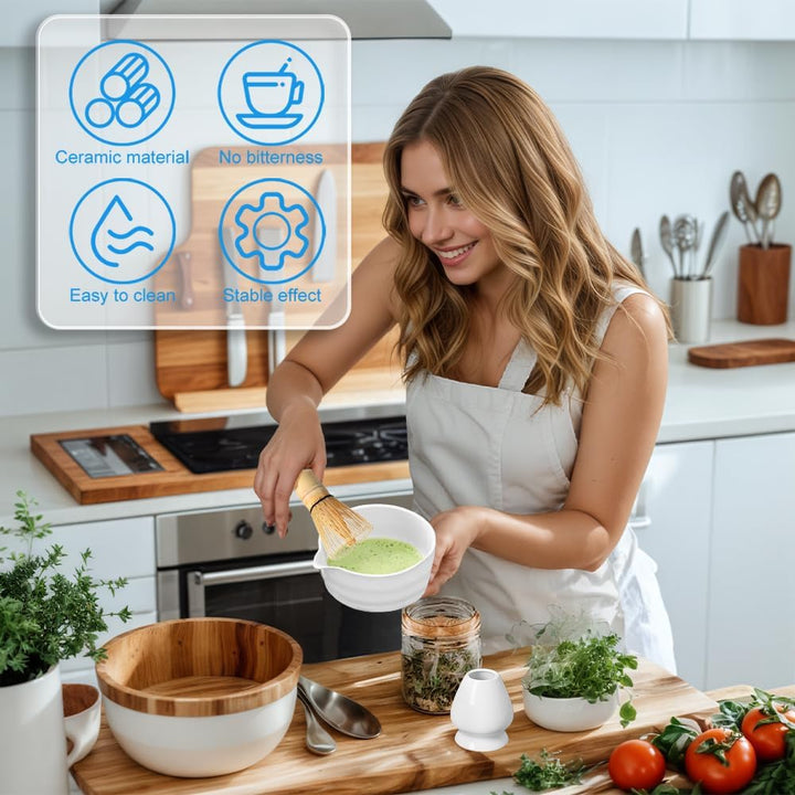 5 Stück Matcha Set, Keramik Matcha Schale mit Ausgiesser, Bambus Matcha Besen, Matcha Whisk, Schaufe