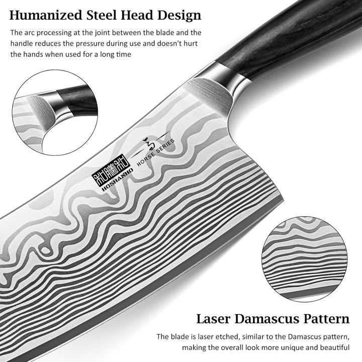 HOSHANHO Hackmesser 18 cm Scharf, Hochkohlenstoffreiches Pulverstahl, Fleischzerkleinerer, Professio