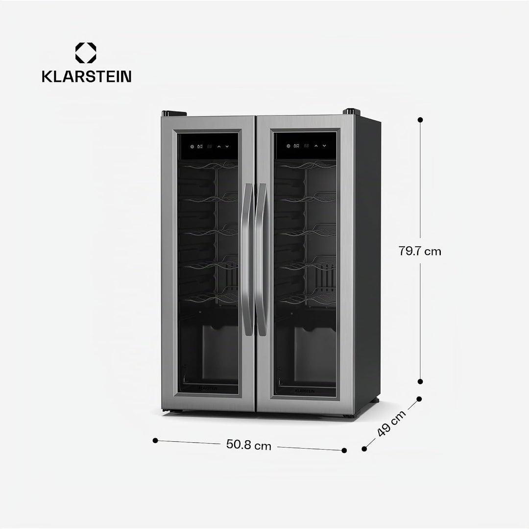 Klarstein Vinamour Weinkühlschrank 2 Zonen - 24 Flaschen, 5-18 °C, Touch-Steuerung, LED-Beleuchtung,