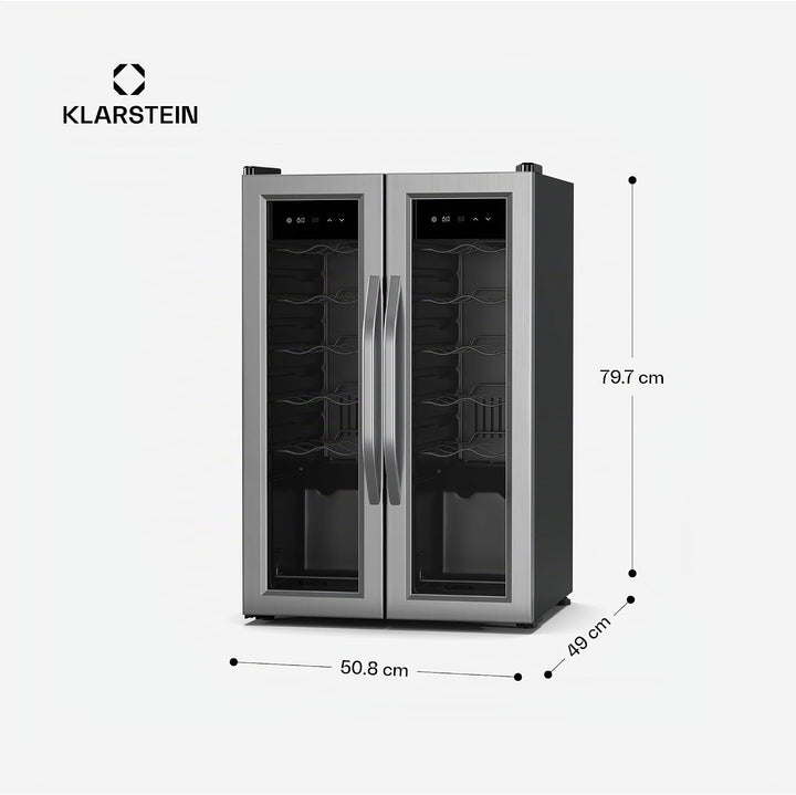 Klarstein Vinamour Weinkühlschrank 2 Zonen - 24 Flaschen, 5-18 °C, Touch-Steuerung, LED-Beleuchtung,