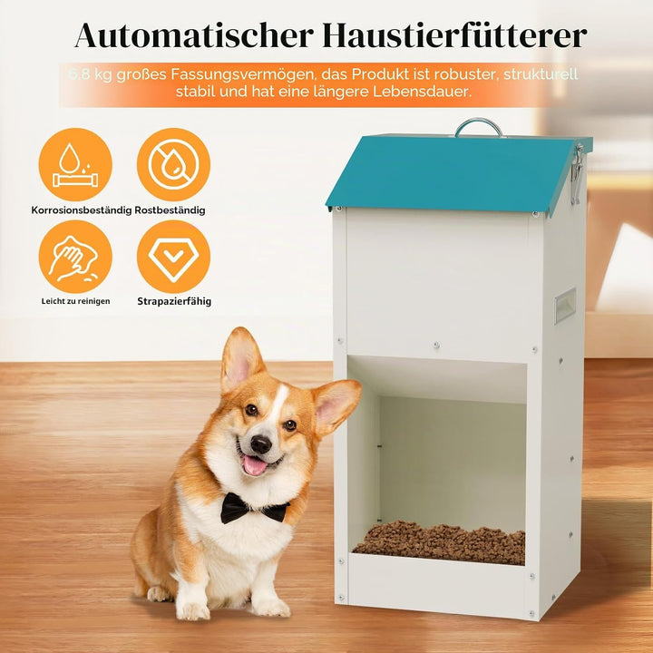 Svaoumu Verzinkter Automatischer Hundefutter-Spender 6 kg Aussen-Schwerkraft-Metallfutter-Spender fü