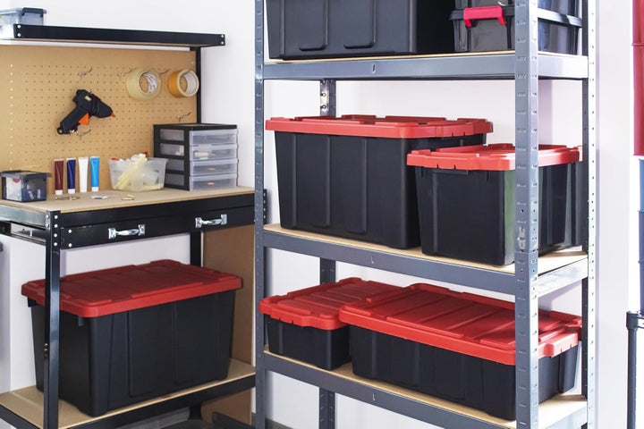 Iris Ohyama Heavy Duty Organisation Boxes, 43L, 4er-Set, Rot, Gross, Robust, Stapelbar, Aufbewahrung