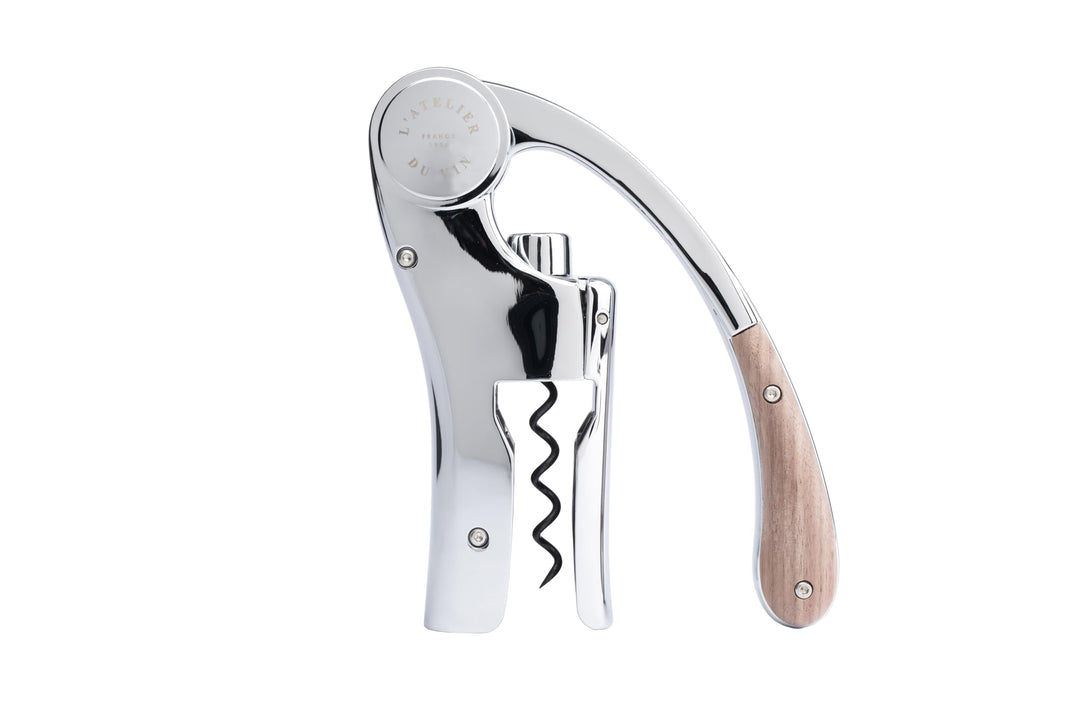 L’ATELIER DU VIN – Oeno Motion Wood & Chrome – Vertikaler Hebelkorkenzieher - Verchromtes Metall und