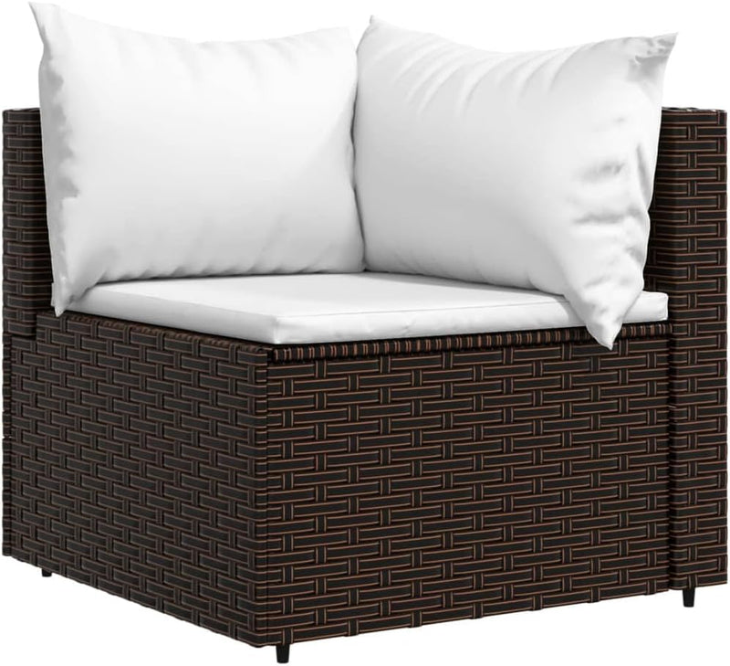 vidaXL 4-TLG. Garten-Lounge-Set mit Kissen Braun Poly Rattan Eckteil+2xMittelteil+Tisch Braun, Eckte