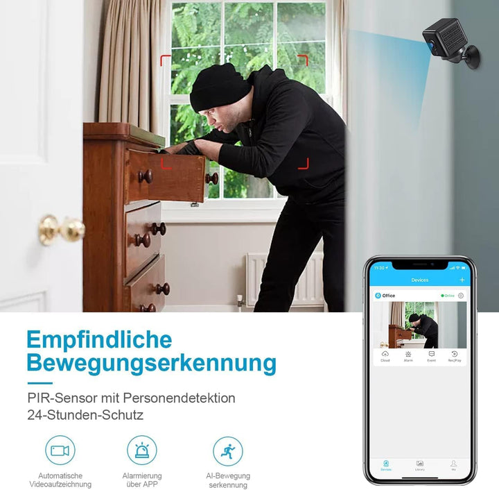 AOBOCAM Mini Kamera, 4K HD WLAN Überwachungskamera Innen WiFi Kamera Live Übertragung Handy APP Für