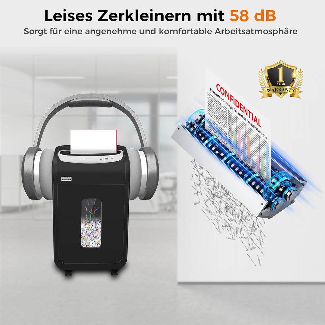 VidaTeco Aktenvernichter für Büro und Homeoffice, 25 Blatt P4 Reisswolf mit 40 Minuten,Kreuzschnitt
