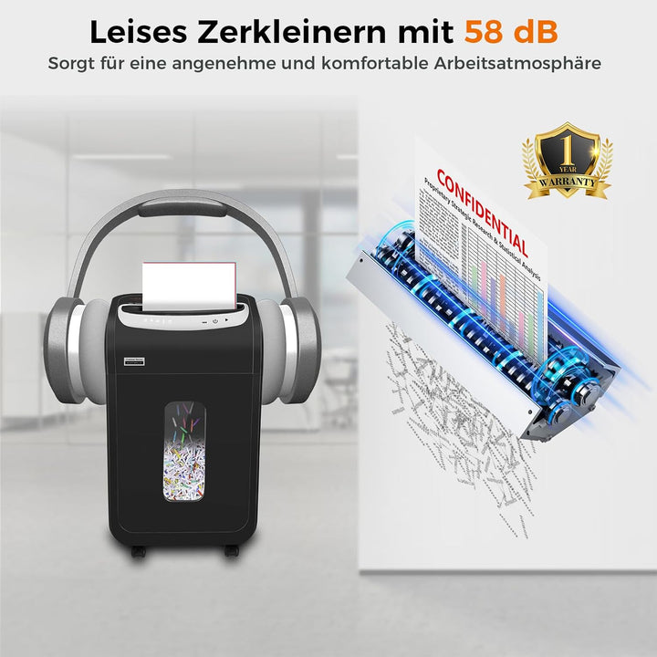 VidaTeco Aktenvernichter für Büro und Homeoffice, 25 Blatt P4 Reisswolf mit 40 Minuten,Kreuzschnitt