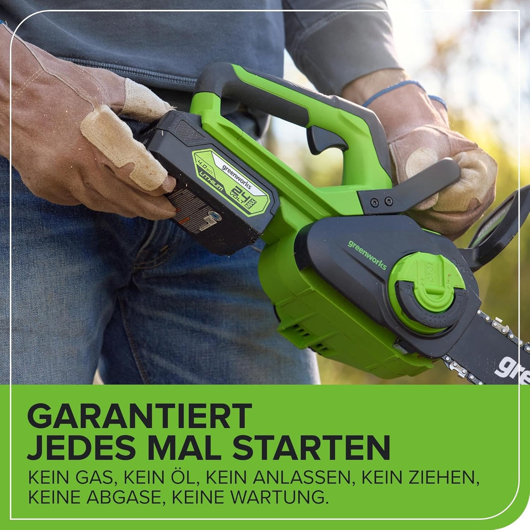 Greenworks Akku Kettensäge mit Akku und Ladegerät, 12 Zoll (30 cm) Blattlänge, 4,2 m/s Kettengeschwi