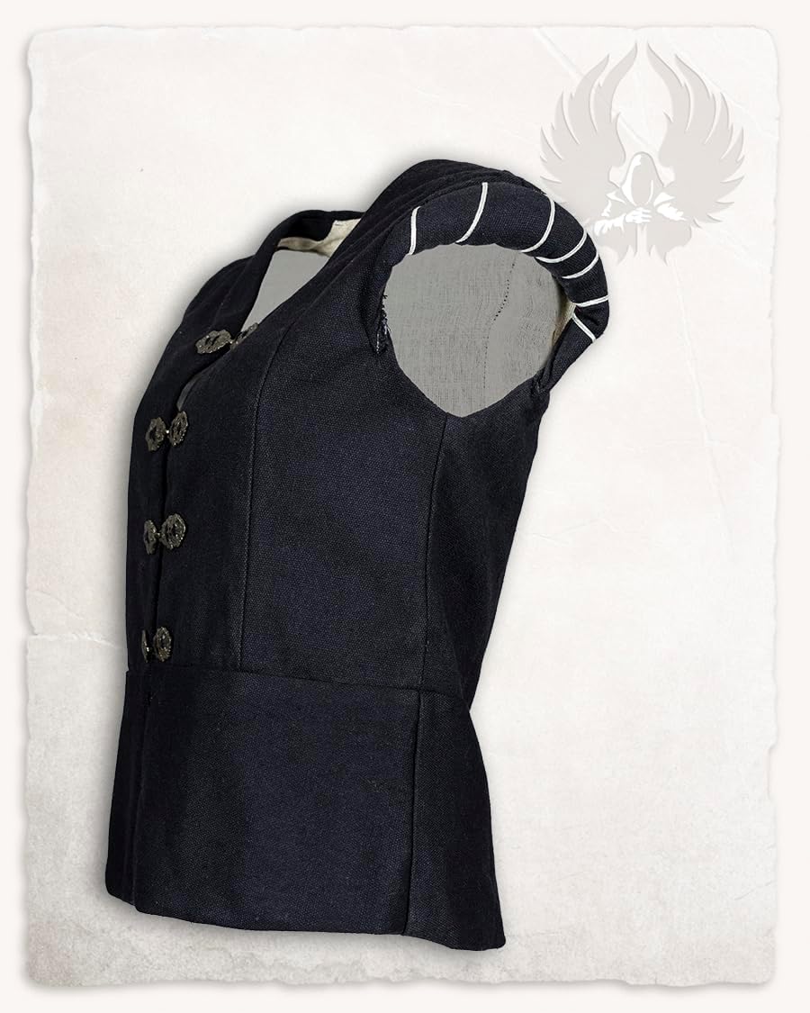 MYTHOLON Weste Geoffrey Doublet Canvas schwarz, XXL, Mittelalter Herren, Ritterwams, edle Weste, Lan