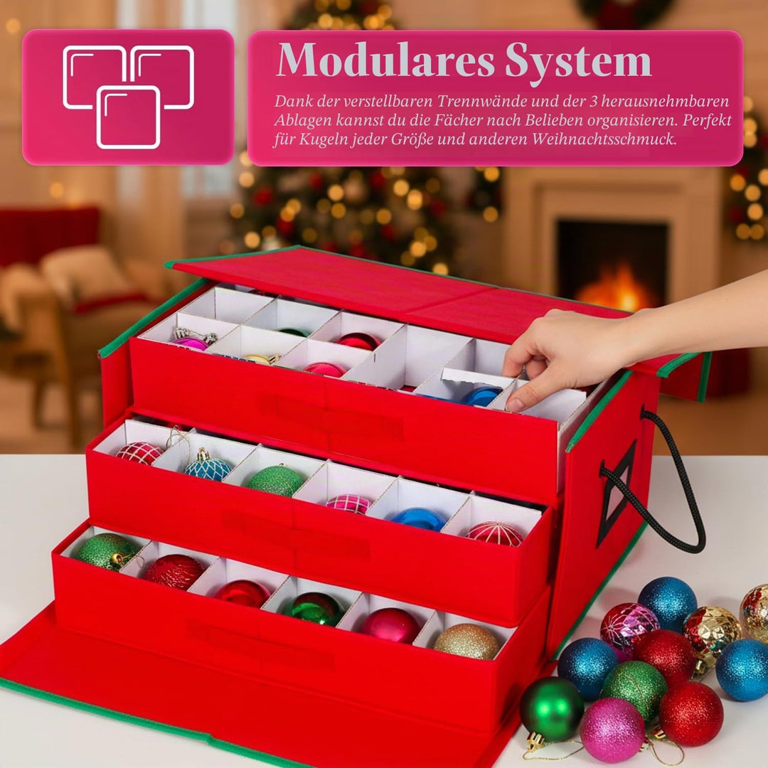 Wintem Aufbewahrungsbox für Weihnachtsschmuck mit 3 ausziehbaren Schubladen für 72 Weihnachtskugeln,