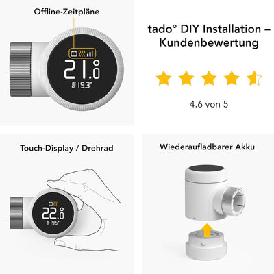 tado° Smartes Heizkörperthermostat X – Starter Kit mit Bridge X, Heizungssteuerung per App und Smart