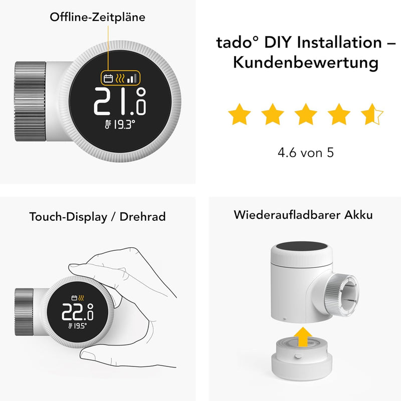 tado° Smartes Heizkörperthermostat X – Starter Kit mit Bridge X, Heizungssteuerung per App und Smart