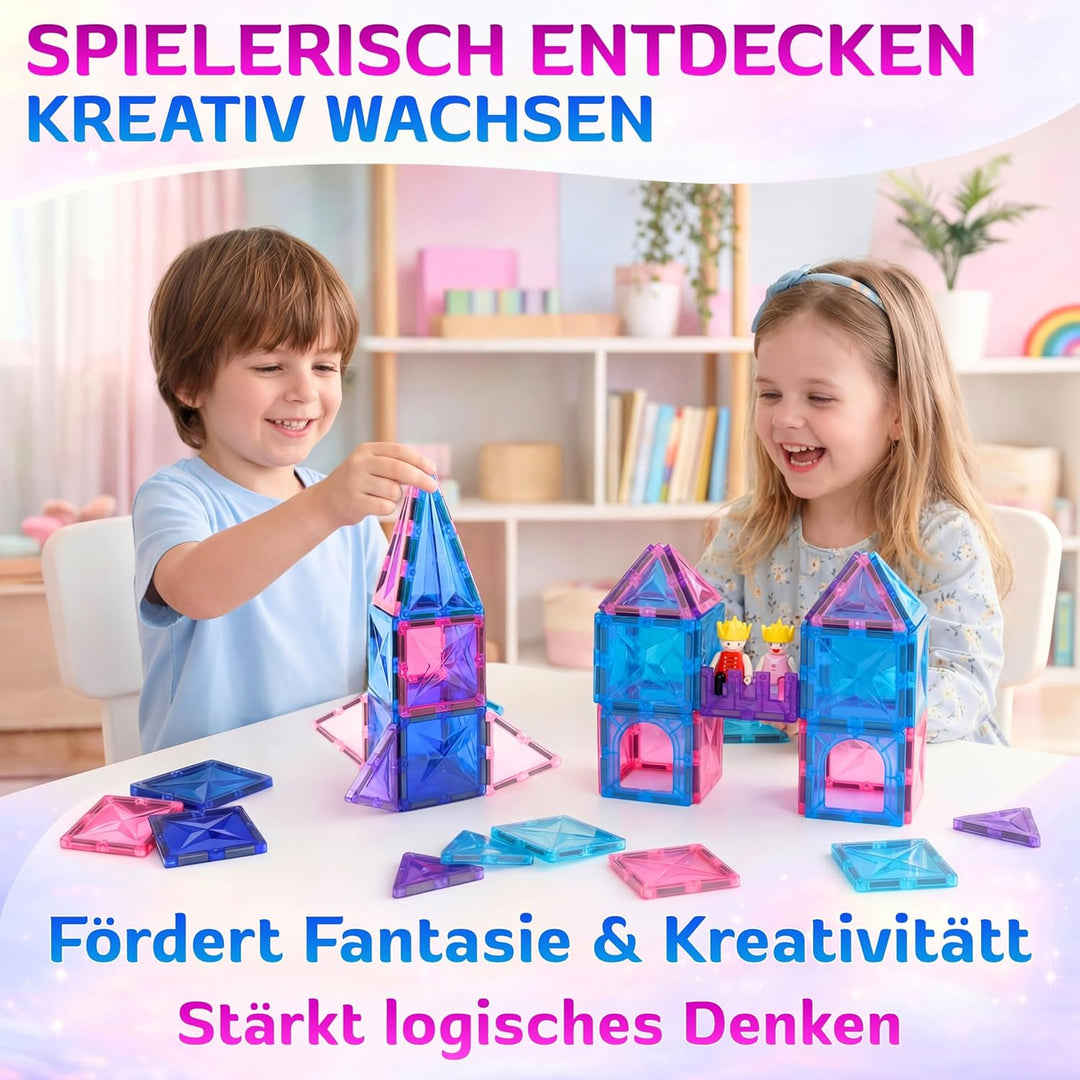 Magnetische Bausteine 60 Teile, Magnetsteine und Magnetspielzeug, Montessori Sensorik Spielzeug ab 3