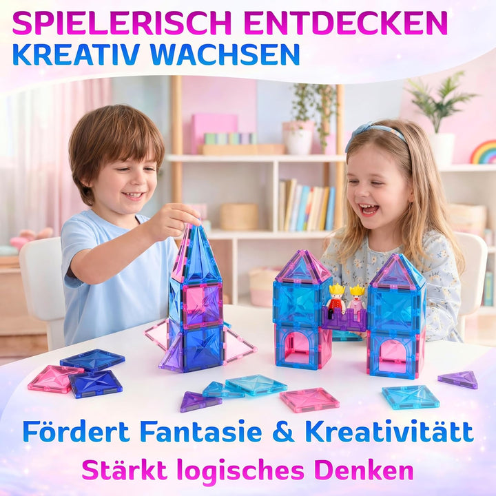 Magnetische Bausteine 60 Teile, Magnetsteine und Magnetspielzeug, Montessori Sensorik Spielzeug ab 3