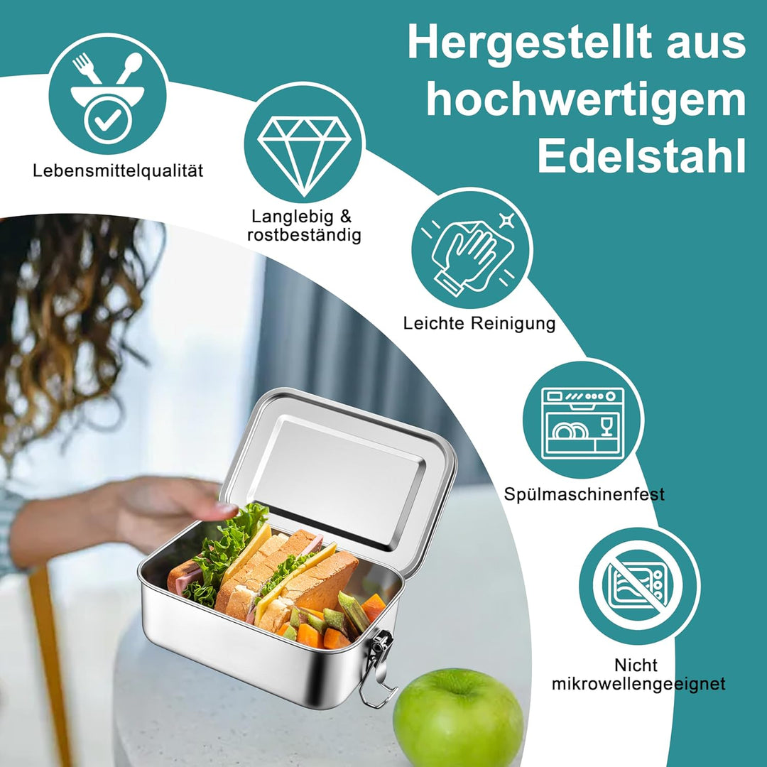 Homikit Brotdose mit Fächern, 2 Stück Edelstahl Bento Box Lunchbox für Kinder & Erwachsene, Lunch Bo