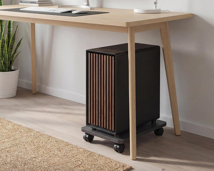 Mobiler PC-Ständer mit Rollen – 2 arretierbare Rollen, bis 40 kg, für Gamer und Büro, Schwarz Mobile