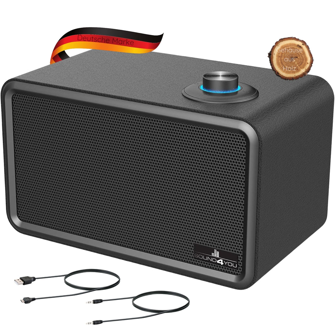 SCHWAIGER 661729 Moderner Retro Bluetooth Lautsprecher Modern-Vintage Speaker Lederoptik Holzgehäuse