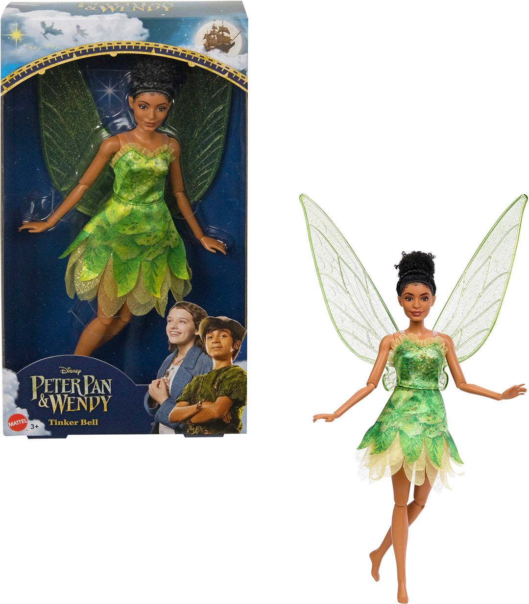 DISNEY Peter Pan &amp; Wendy Tinker Bell Feenpuppe mit beweglichen Flügeln und grünem Kleid, inspiriert