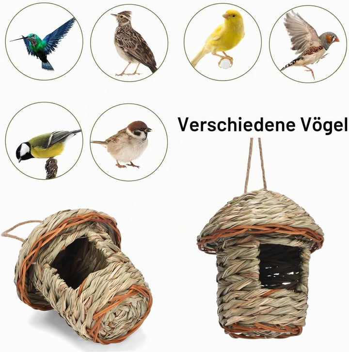 Vogelnest Gras, 2 Stück Gras Bird Nest, Vogelhäus, Handgewebte Vogelhäuser, Vogelhäus zum Aufhängen