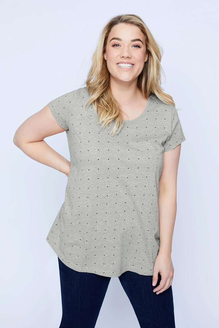 Ulla Popken Damen grosse Grössen Bellieva-T-Shirts, 2er-Pack, Rundhals, Halbarm, seitl. Raffung, Bio