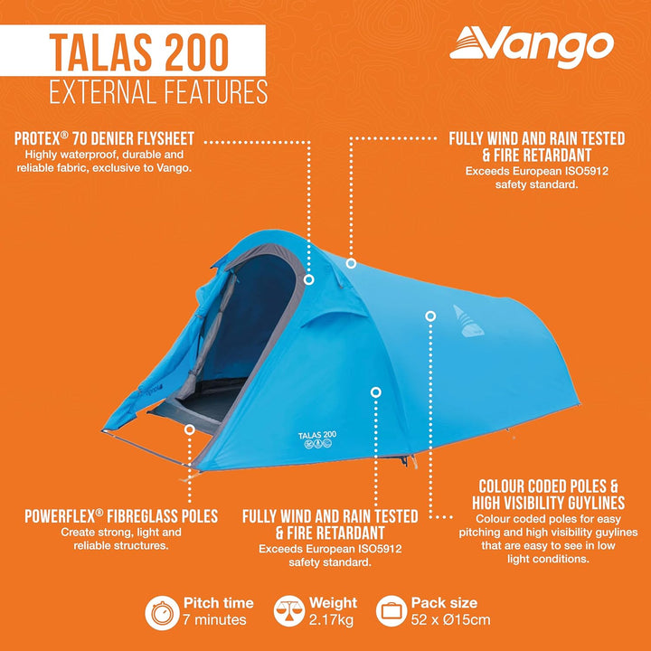 Vango Tunnelzelt, Talas 200 River, für zwei Personen, blau