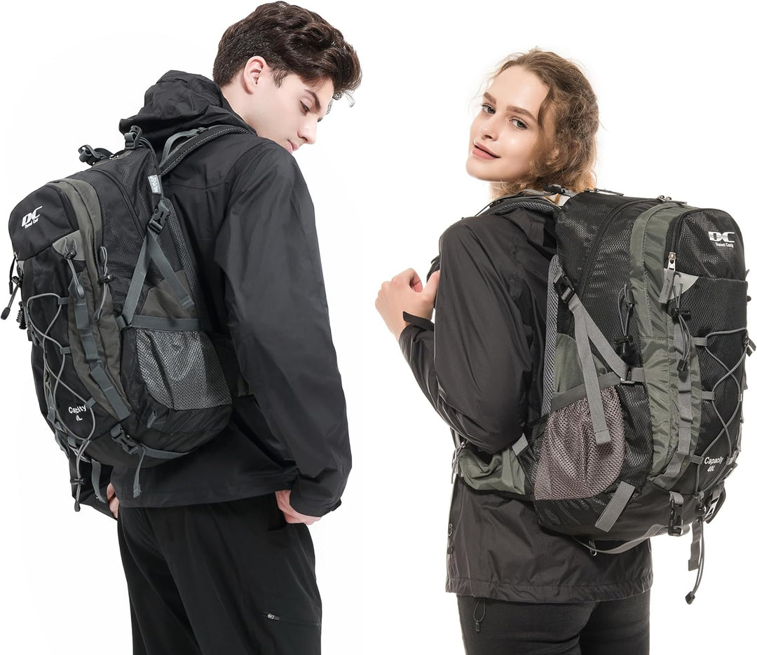 Wanderrucksack 40l Damen Herren Rucksack Wasserdicht Reiserucksack mit Regenschutz Schwarz, Schwarz