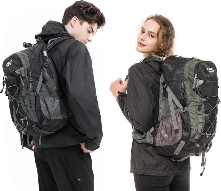 Wanderrucksack 40l Damen Herren Rucksack Wasserdicht Reiserucksack mit Regenschutz Schwarz, Schwarz