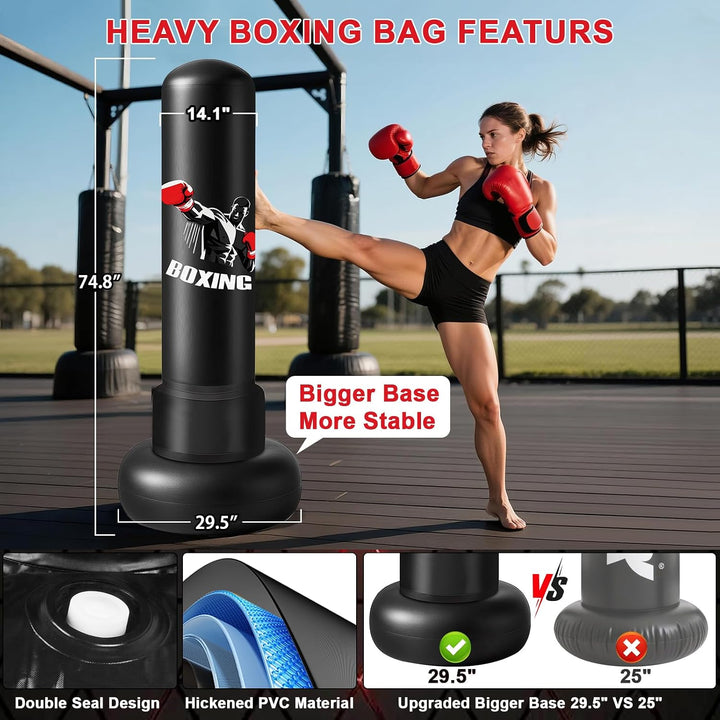 Ninonly Boxsack Stehend Erwachsene 190cm mit Handschuhen und Pumpe Schlagfaust, Schlagfaust