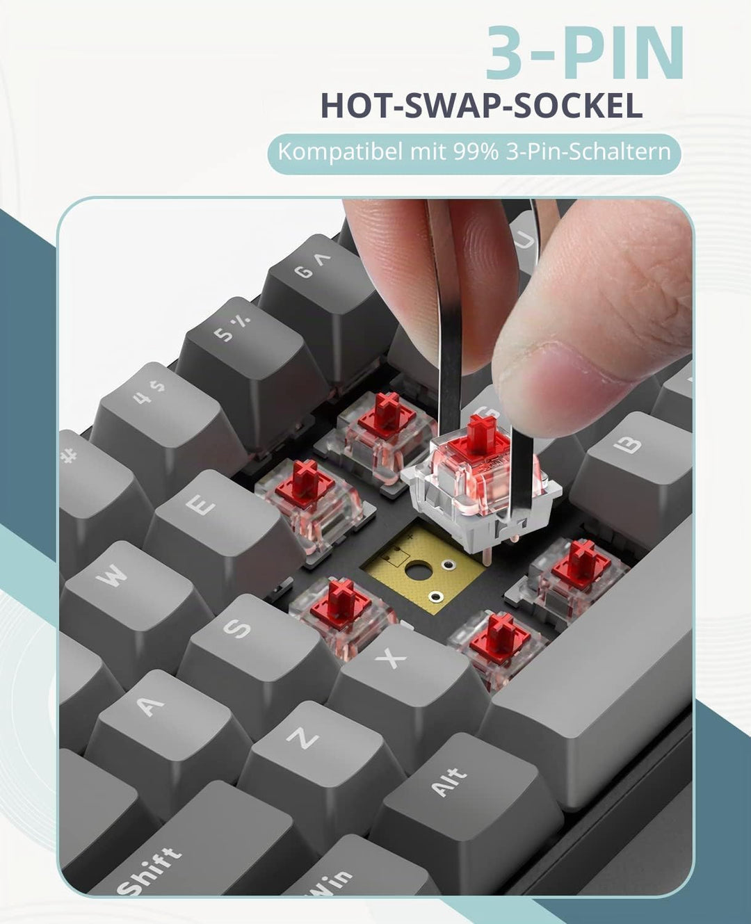 YINDIAO K68 60% Kabellose Mechanische Gaming Tastatur,Bluetooth 5.0/2,4 GHz,Kompakte 68 Tasten Mini
