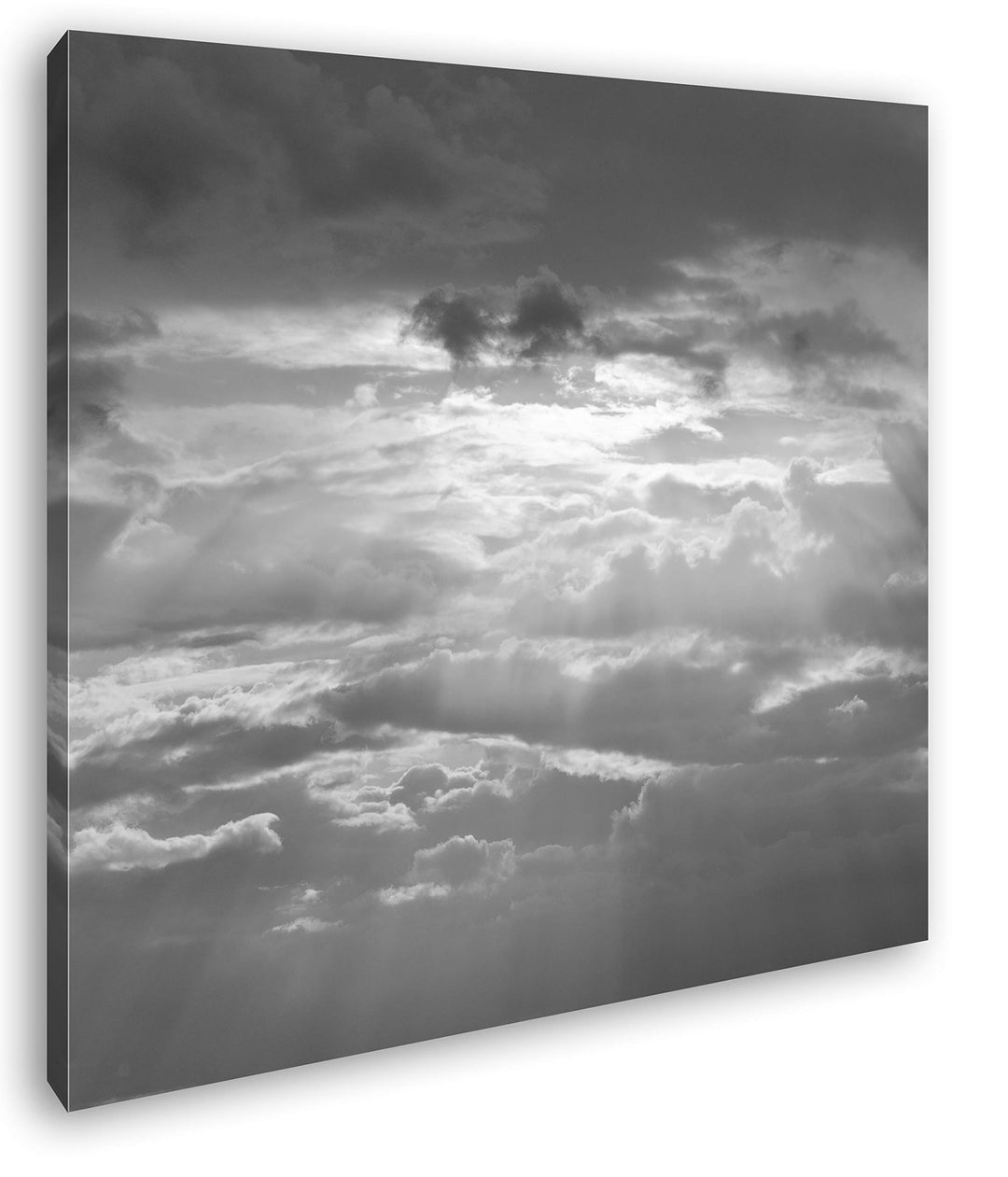 Licht bricht durch die Wolken Format: 70x70 Effekt: Schwarz&Weiss als Leinwandbild, Motiv fertig ger