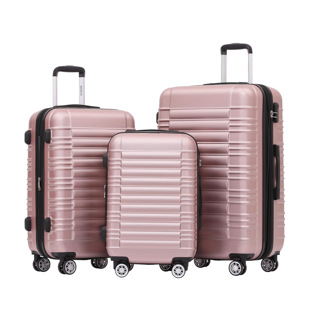 BEIBYE Hartschalen Koffer Trolley Rollkoffer Reisekoffer Zwillingsrollen Kofferset (Rosagold, Set) R