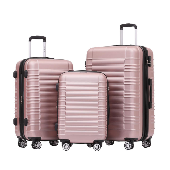 BEIBYE Hartschalen Koffer Trolley Rollkoffer Reisekoffer Zwillingsrollen Kofferset (Rosagold, Set) R