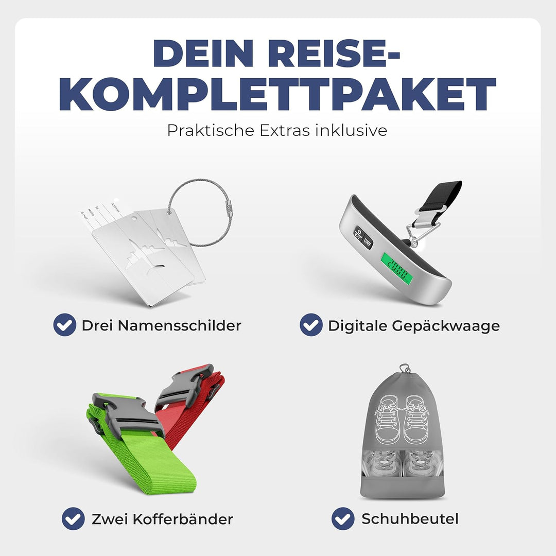 3erKoffersetXXL Komplettpaket – Sichere und leichte ABS Hartschalenkoffer 20"24"28" mit Rollen – Rei