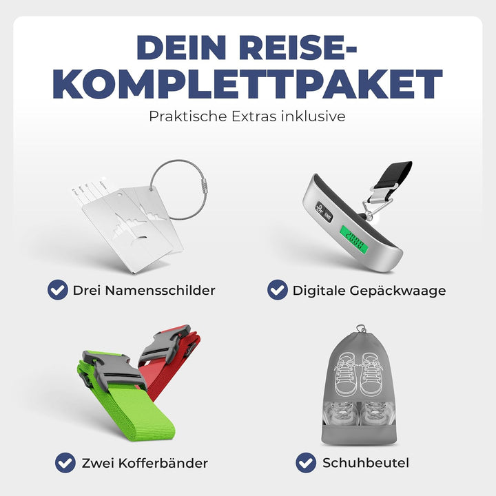 3erKoffersetXXL Komplettpaket – Sichere und leichte ABS Hartschalenkoffer 20"24"28" mit Rollen – Rei
