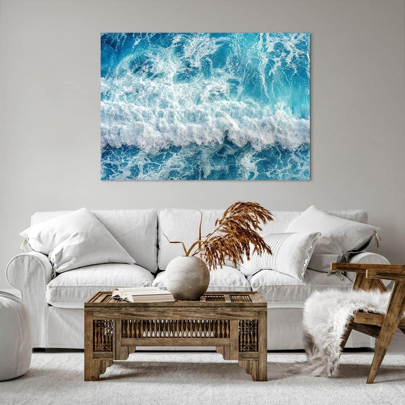 Bilder auf Leinwand 100x70cm Leinwandbild mit Rahmen Meer Welle Ozean Gross Wanddeko Bild Schlafzimm