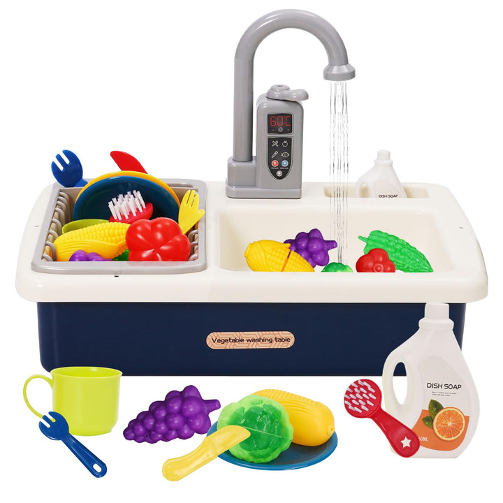 Küchenspüle Spielzeug Set mit Wasserkreislauf, Waschbecken Kinder mit Fliessendem Wasser, Spielküche