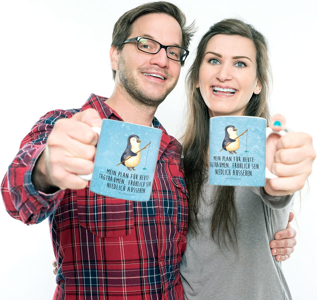 Mr. & Mrs. Panda Pott Pinguin Angler - Geschenk, Pinguine, Henkelbecher, Motiviert, Geschenkidee, Ki