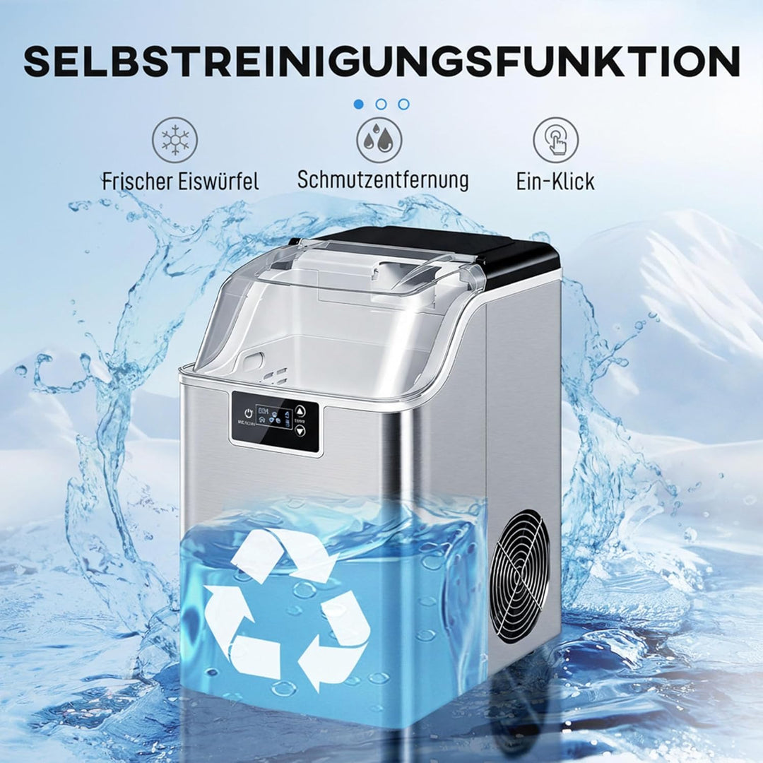 HOMCOM Eiswürfelmaschine Edelstahl, Ice Maker mit 24 Eiswürfeln pro Durchgang, 20kg/24h, 2,1L Wasser