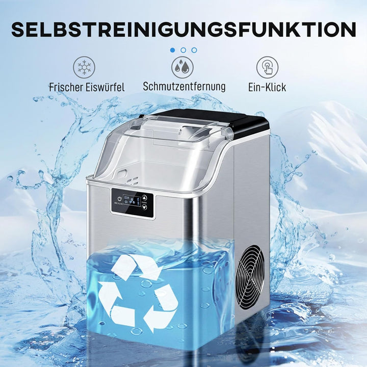 HOMCOM Eiswürfelmaschine Edelstahl, Ice Maker mit 24 Eiswürfeln pro Durchgang, 20kg/24h, 2,1L Wasser