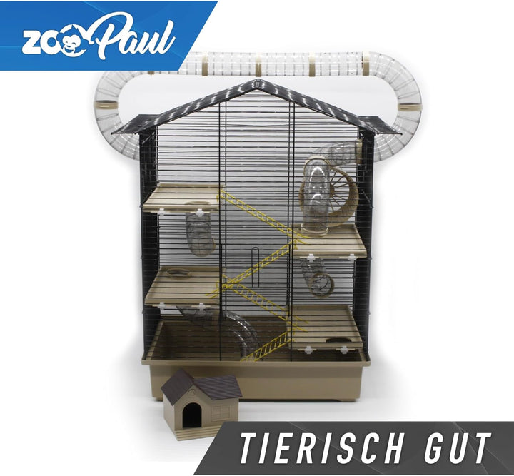 ZooPaul XXL Nagerkäfig Hamsterkäfig beige Maus Käfig inklusive Tunnelsystem viel Zubehör, beige