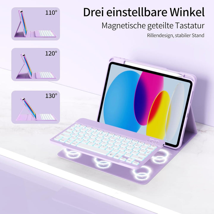 Hülle mit Tastatur für iPad A16 2025 / iPad 10. Generation 2022, RGB Bluetooth Magnetische Tastatur,
