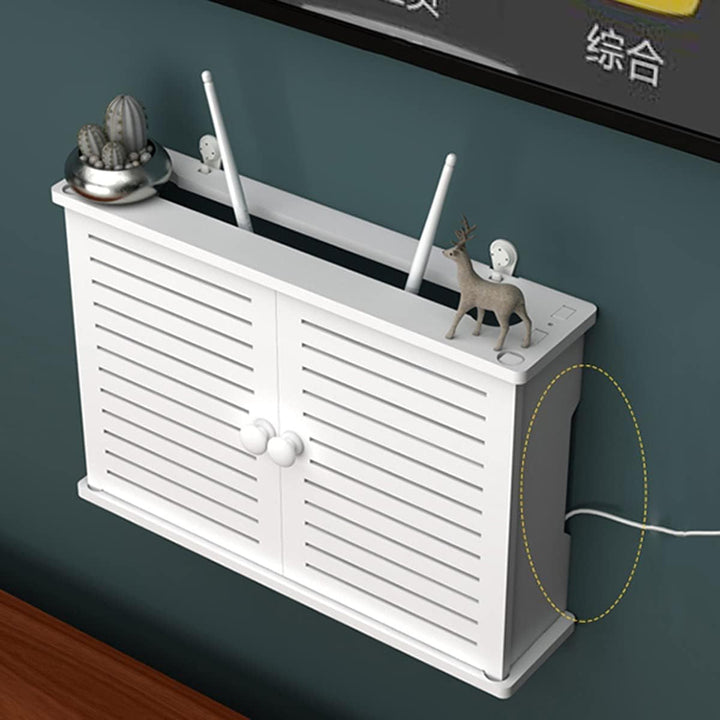 PPGE Home Router Aufbewahrungsbox Weiss, Wand TV Kabel Verstecken Box, Holz und Plastik Wandregal, C
