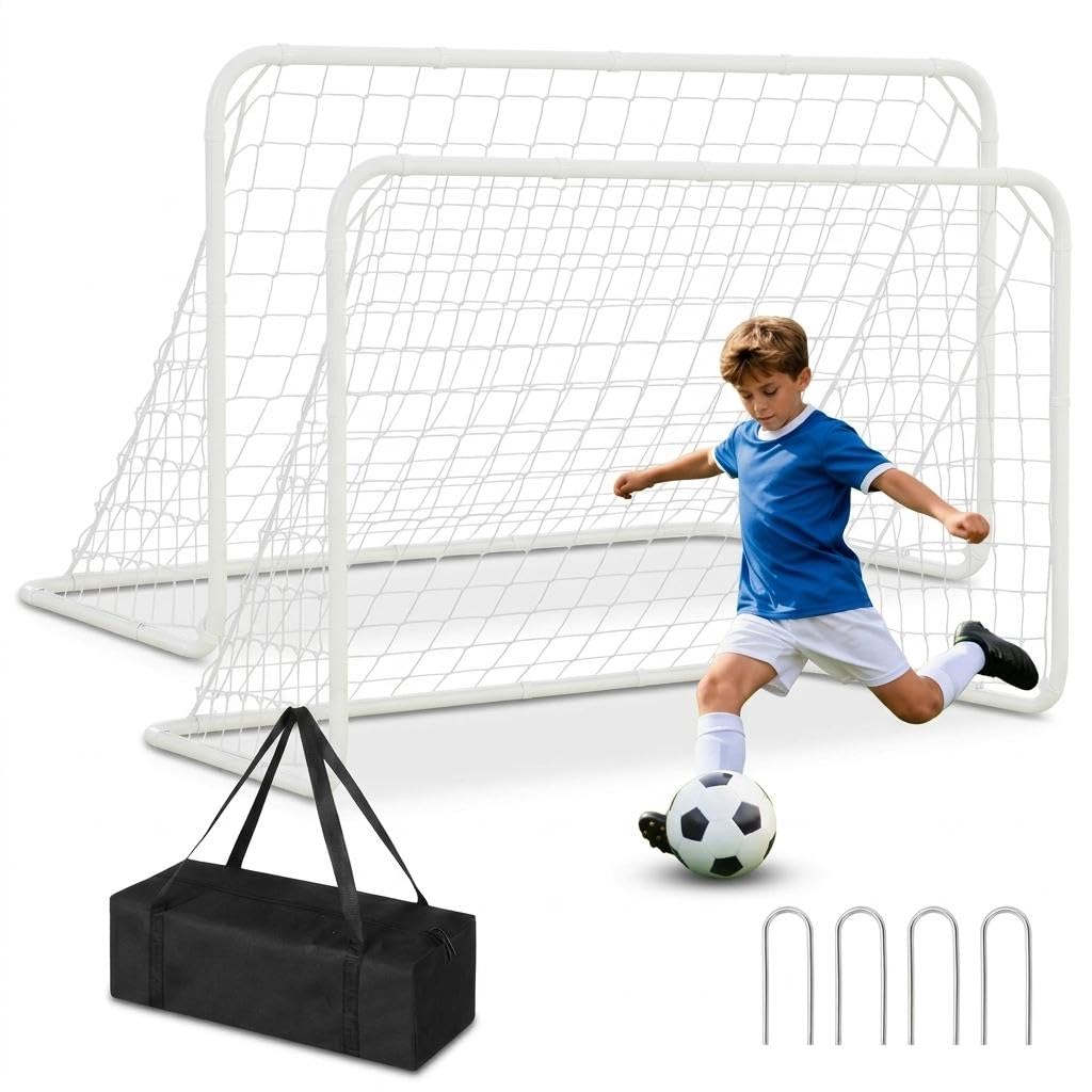 Fussballtore für Garten Kinder, 2er Set, Pop-up faltbar 182x121x124 cm, verstärkte Glasfaserstäben m